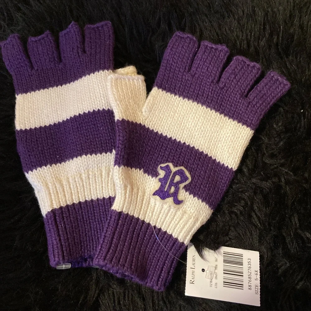 Ralph Lauren Purple & Ivory Knit Gloves